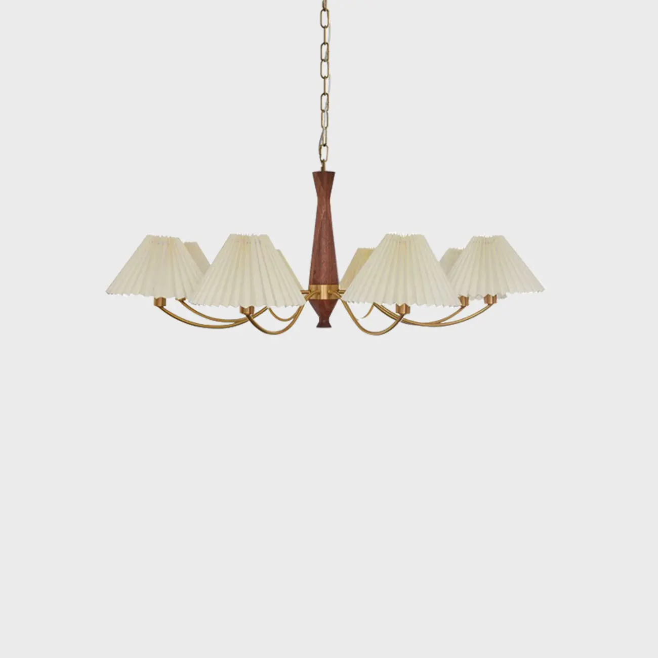 Vintage Wooden Chandelier with Beige Pleated LampShade Image - 9 | homeyfad