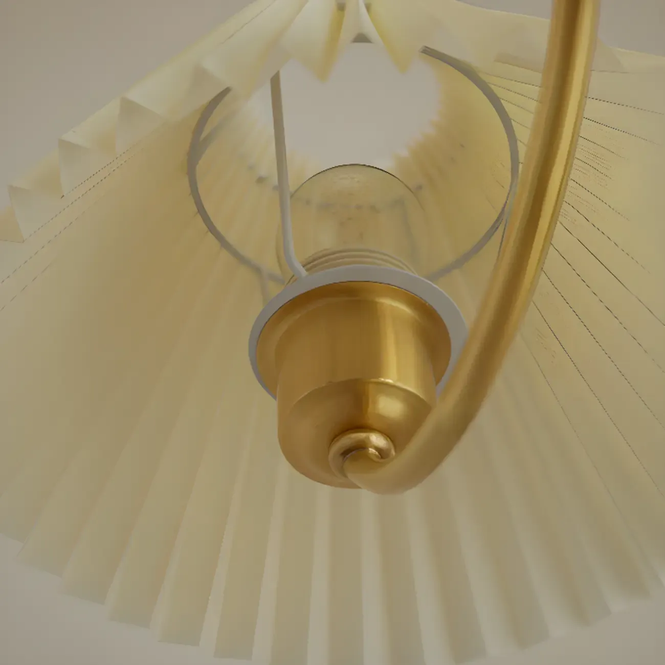 Vintage Wooden Chandelier with Beige Pleated LampShade Image - 11