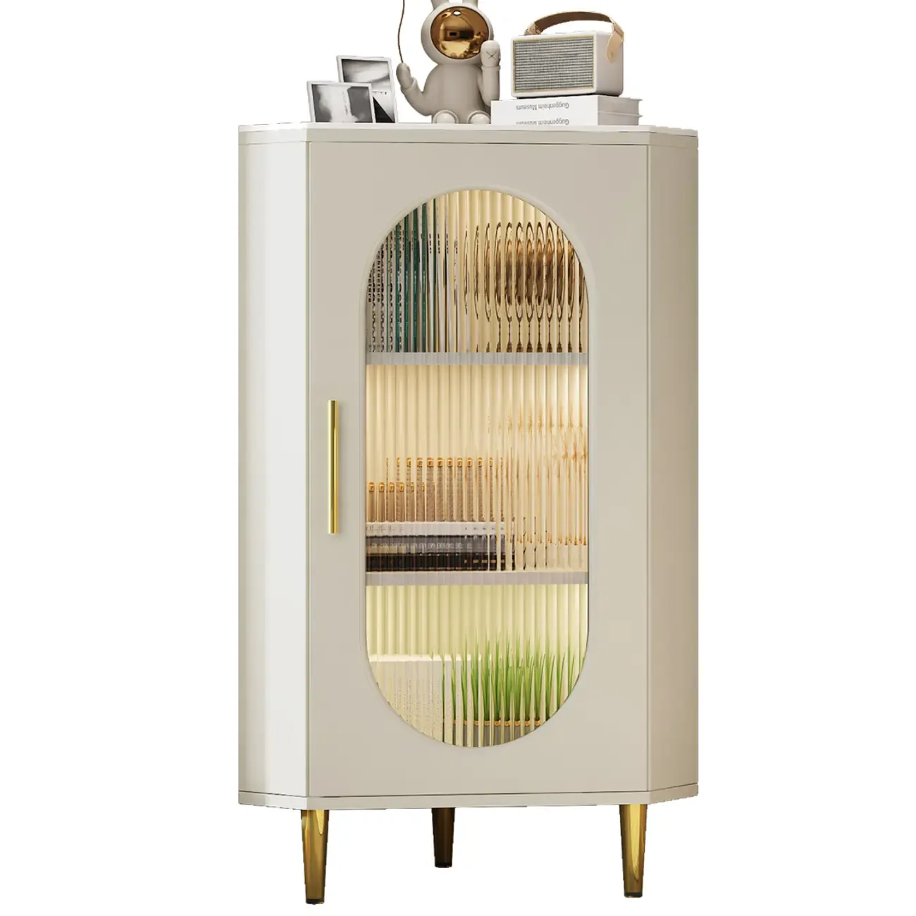 Freestanding Indoor Corner Cabinet with Glass Door and Light Image - 4