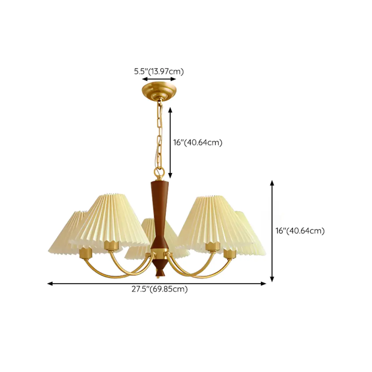 Vintage Wooden Chandelier with Beige Pleated LampShade Image - 14 | homeyfad