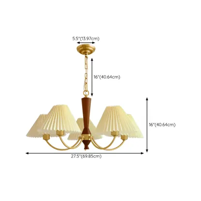 Vintage Wooden Chandelier with Beige Pleated LampShade Image - 14