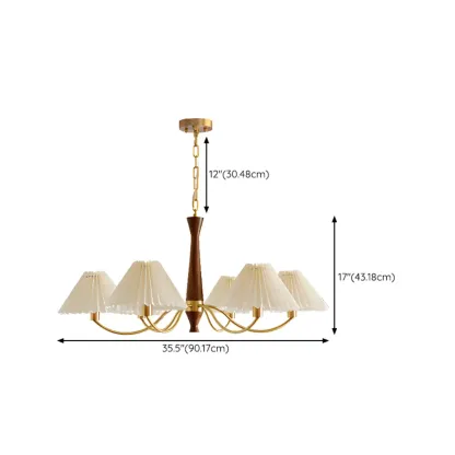 Vintage Wooden Chandelier with Beige Pleated LampShade Image - 15