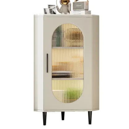 Freestanding Indoor Corner Cabinet with Glass Door and Light Image - 5
