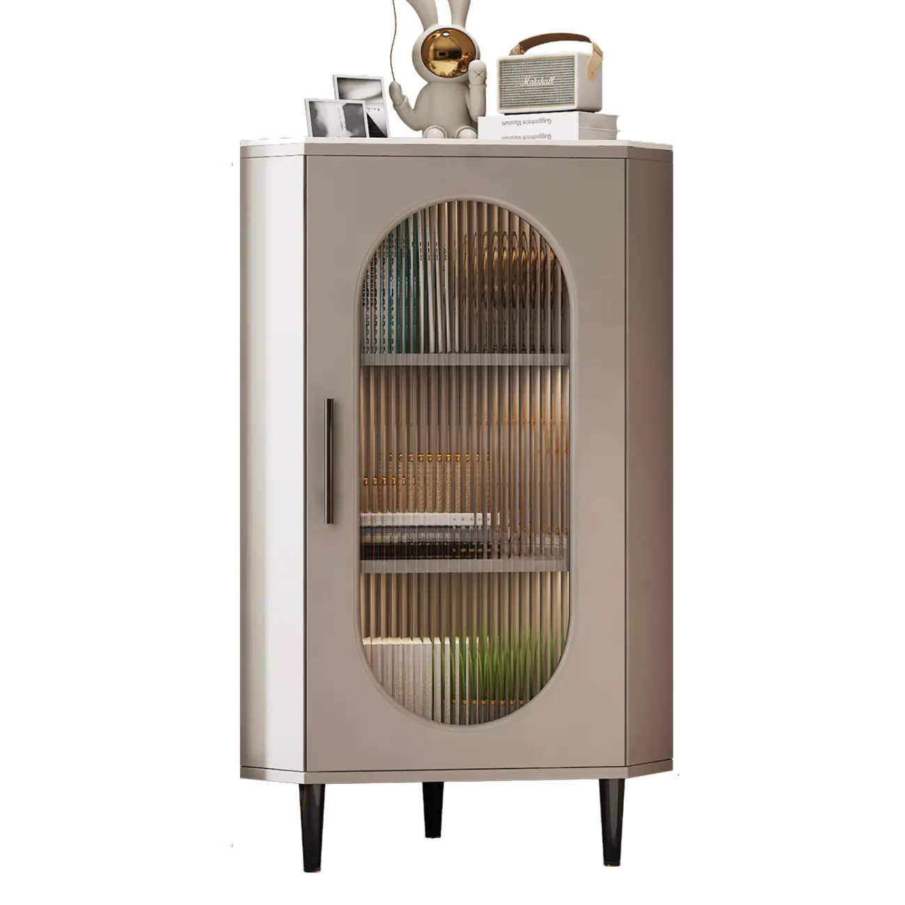 Freestanding Indoor Corner Cabinet with Glass Door and Light Image - 7 | homeyfad