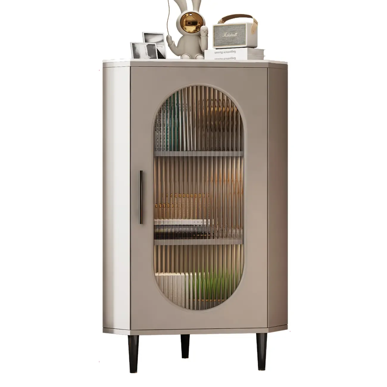 Freestanding Indoor Corner Cabinet with Glass Door and Light Image - 7