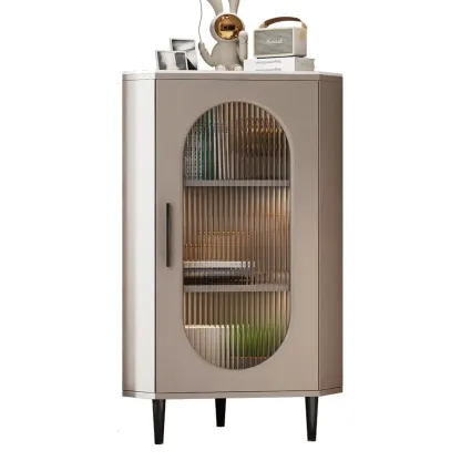 Freestanding Indoor Corner Cabinet with Glass Door and Light Image - 7