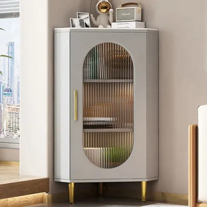 Freestanding Indoor Corner Cabinet with Glass Door and Light Image - 8