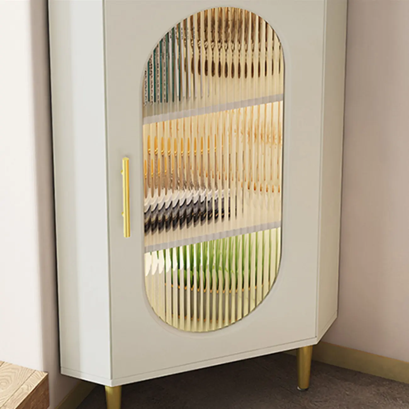Freestanding Indoor Corner Cabinet with Glass Door and Light Image - 11 | homeyfad