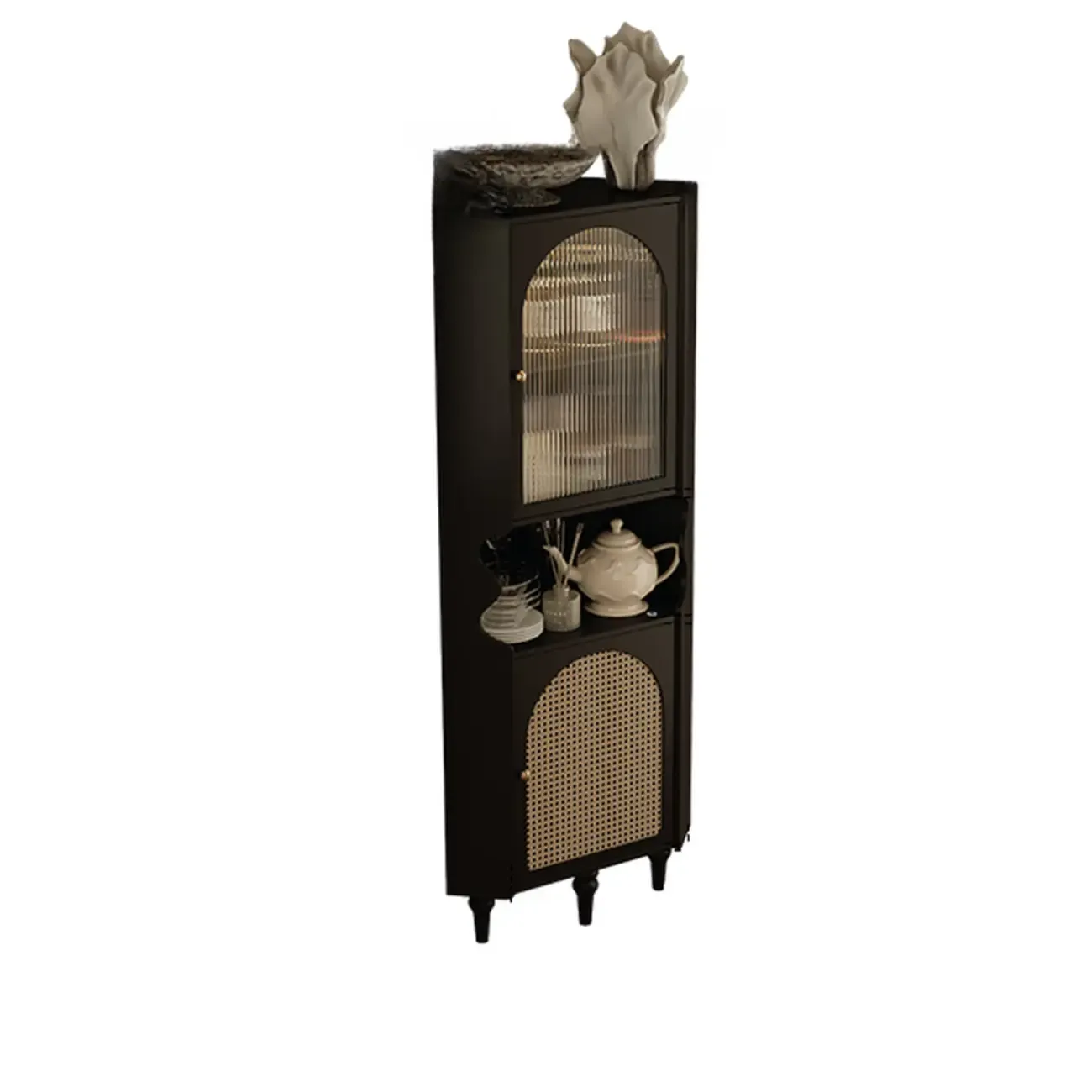 Wooden Black Corner Cabinet for Living Room with Art Deco  Image - 3