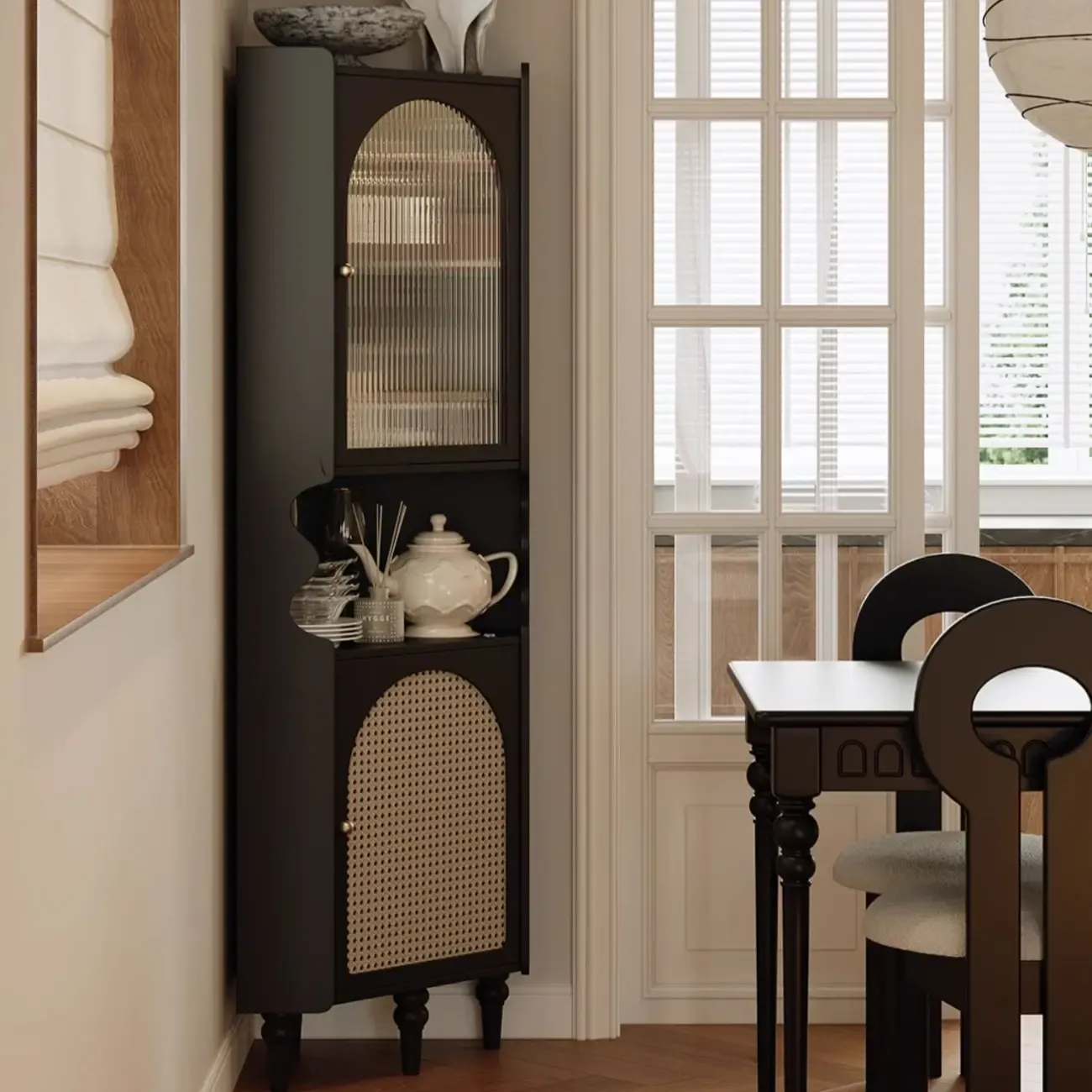 Wooden Black Corner Cabinet for Living Room with Art Deco  Image - 4