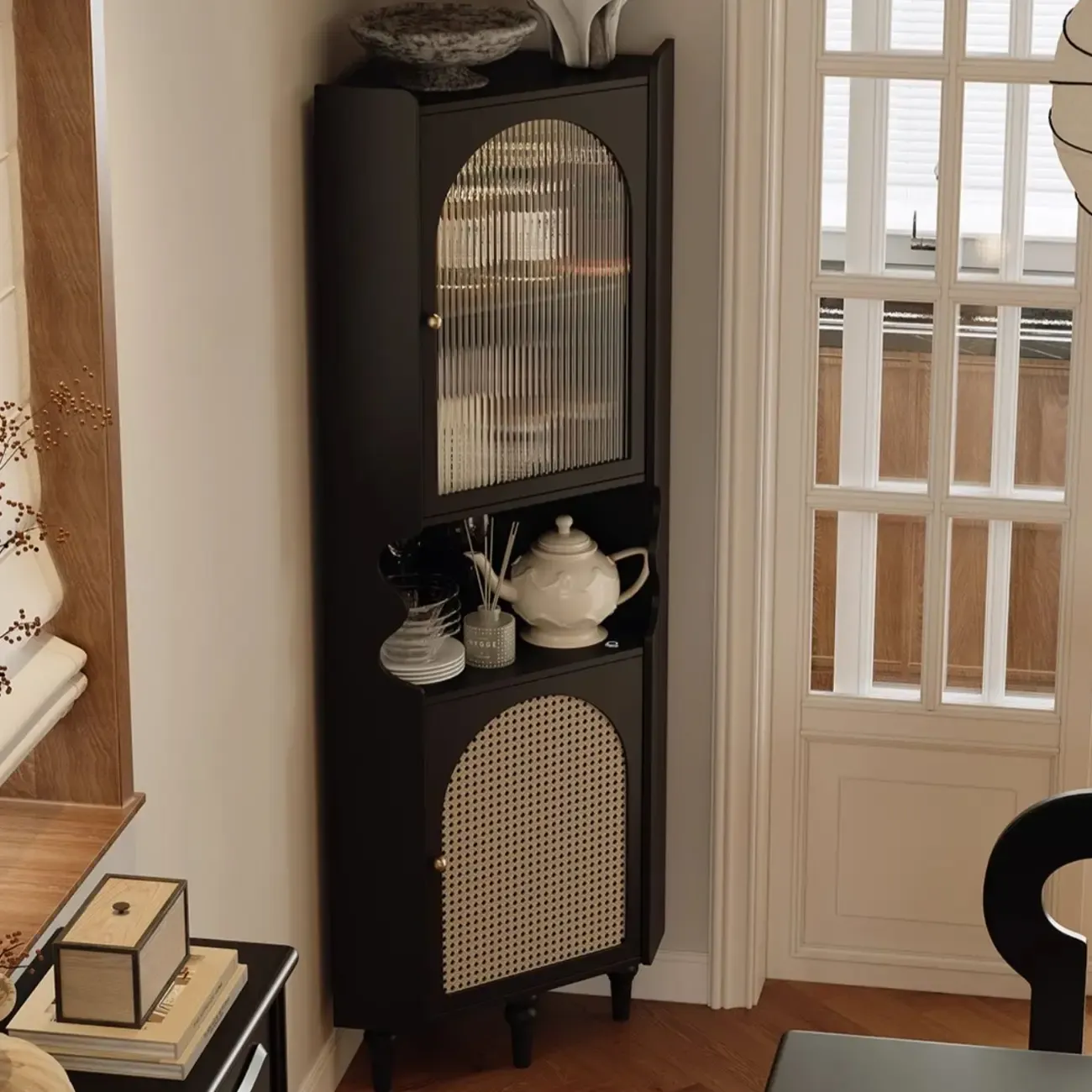 Wooden Black Corner Cabinet for Living Room with Art Deco  Image - 5