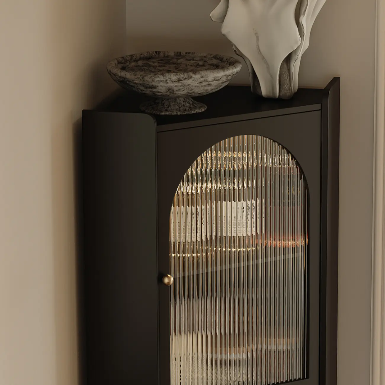 Wooden Black Corner Cabinet for Living Room with Art Deco  Image - 6 | homeyfad