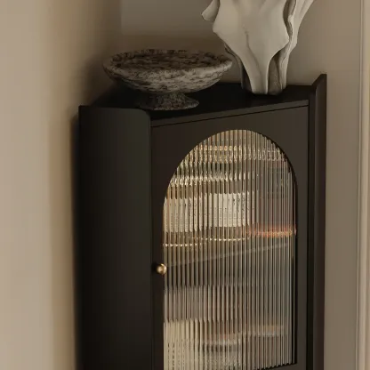 Wooden Black Corner Cabinet for Living Room with Art Deco  Image - 6