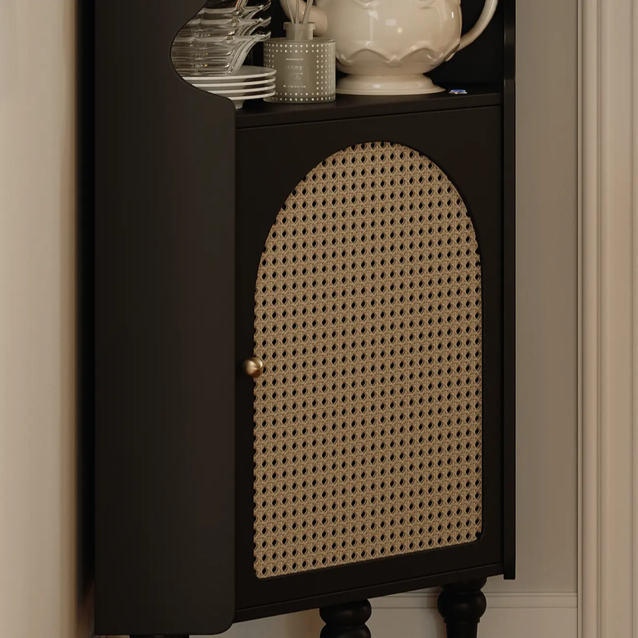 Wooden Black Corner Cabinet for Living Room with Art Deco  Image - 7 | homeyfad