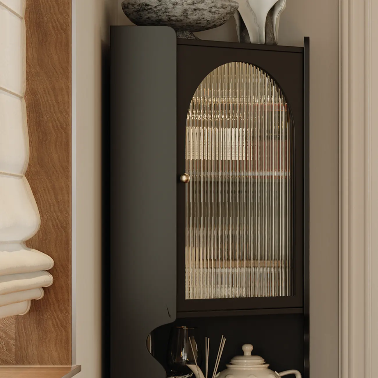 Wooden Black Corner Cabinet for Living Room with Art Deco  Image - 8 | homeyfad