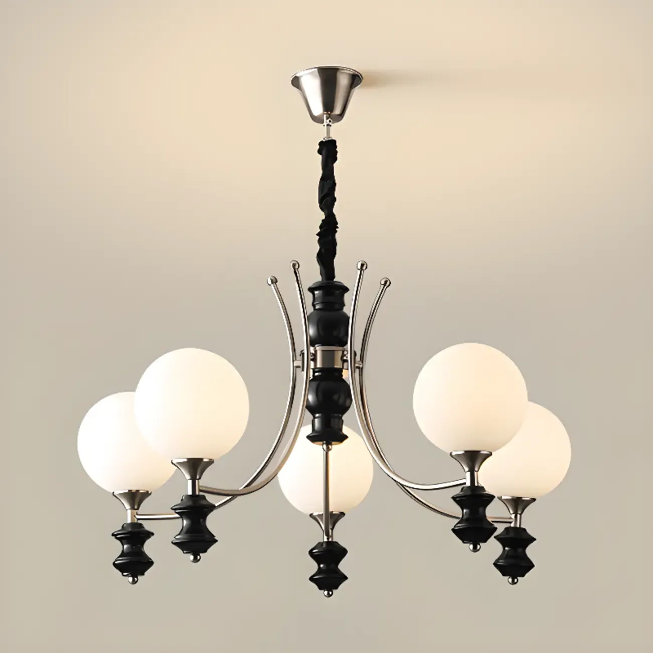 Multi-Light Globe Chandelier with White Glass Shades Image - 3