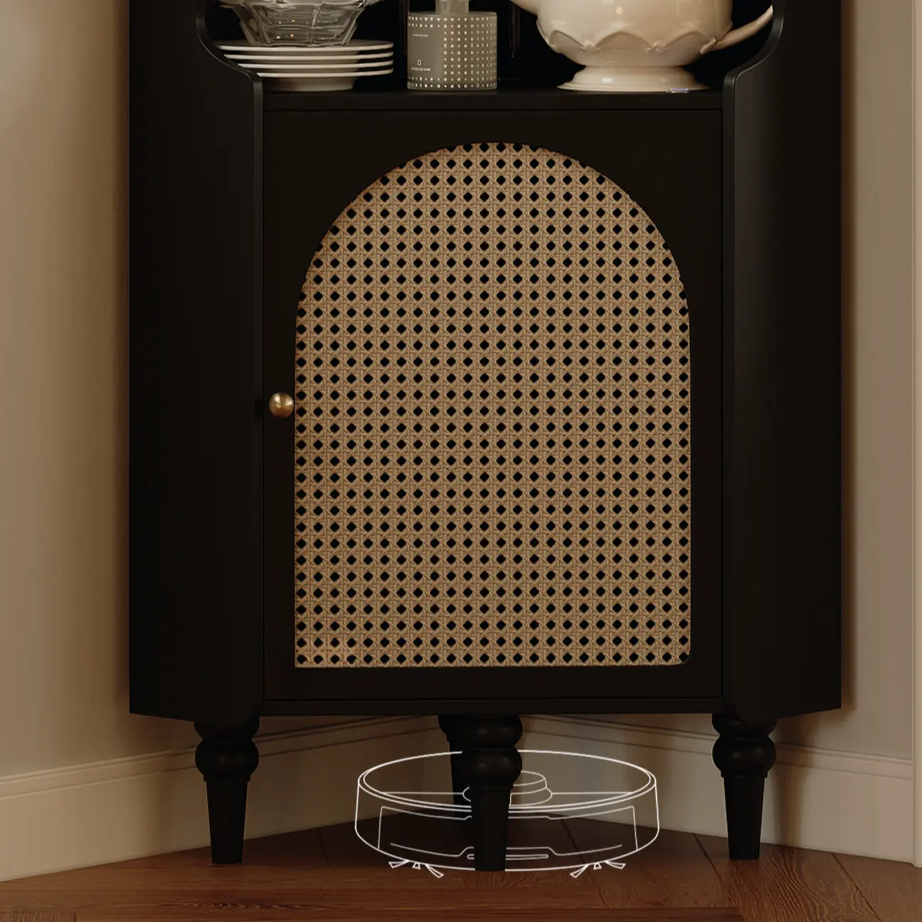 Wooden Black Corner Cabinet for Living Room with Art Deco  Image - 9 | homeyfad