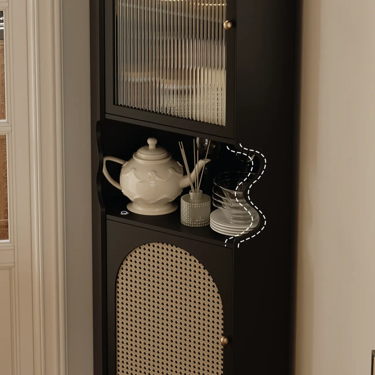 Wooden Black Corner Cabinet for Living Room with Art Deco  Image - 10 | homeyfad