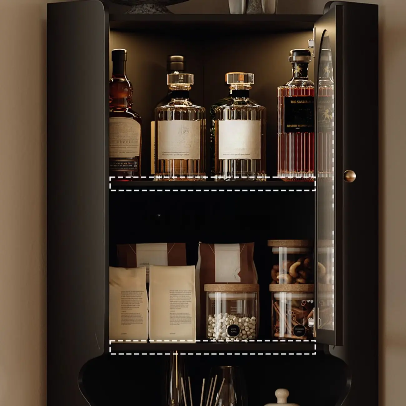 Wooden Black Corner Cabinet for Living Room with Art Deco  Image - 11 | homeyfad