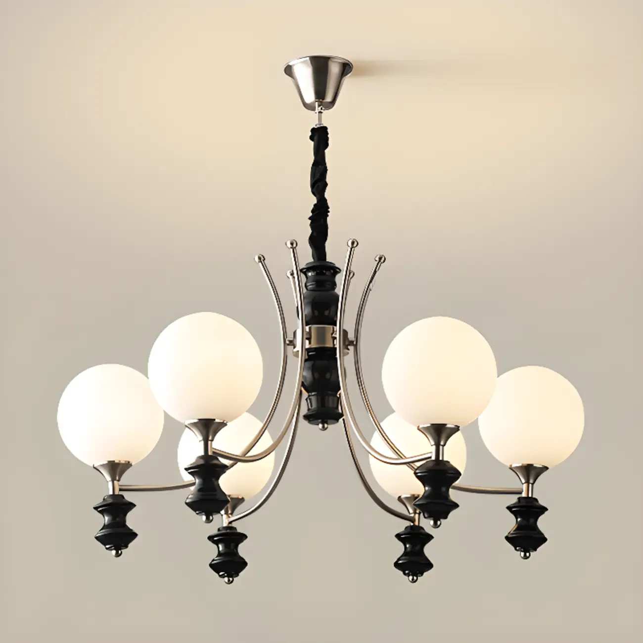 Multi-Light Globe Chandelier with White Glass Shades Image - 5