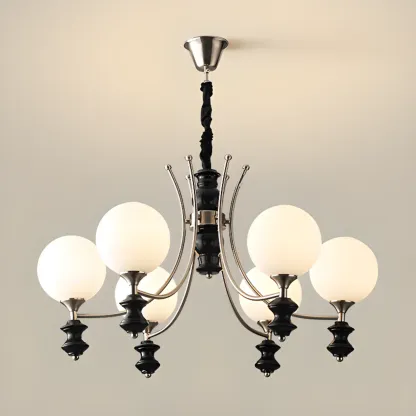 Multi-Light Globe Chandelier with White Glass Shades Image - 5