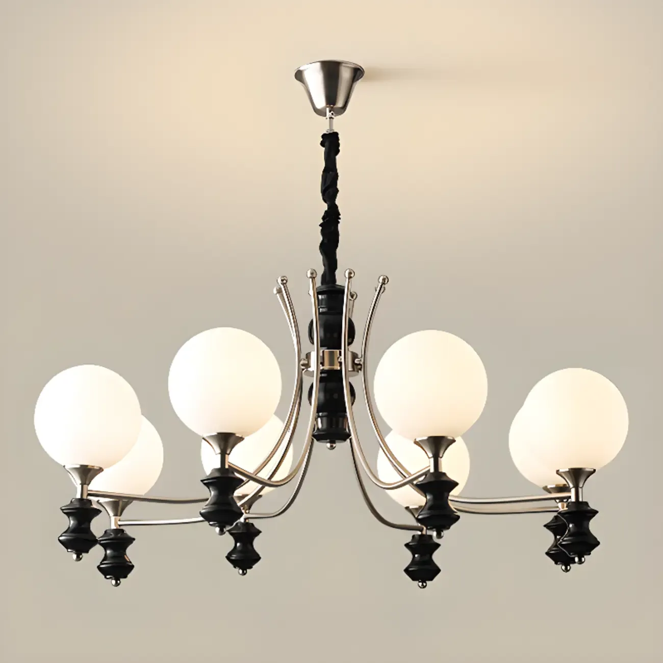 Multi-Light Globe Chandelier with White Glass Shades Image - 7