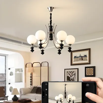 Multi-Light Globe Chandelier with White Glass Shades Image - 8
