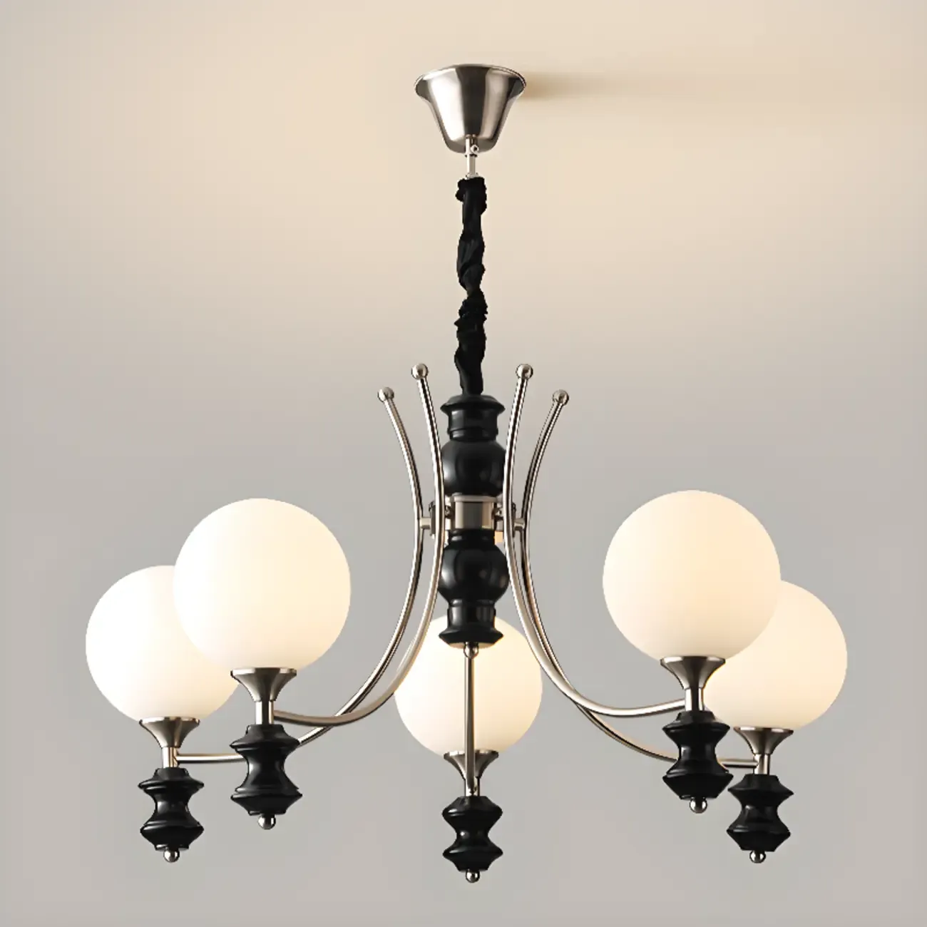 Multi-Light Globe Chandelier with White Glass Shades Image - 11