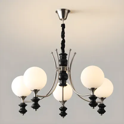 Multi-Light Globe Chandelier with White Glass Shades Image - 11