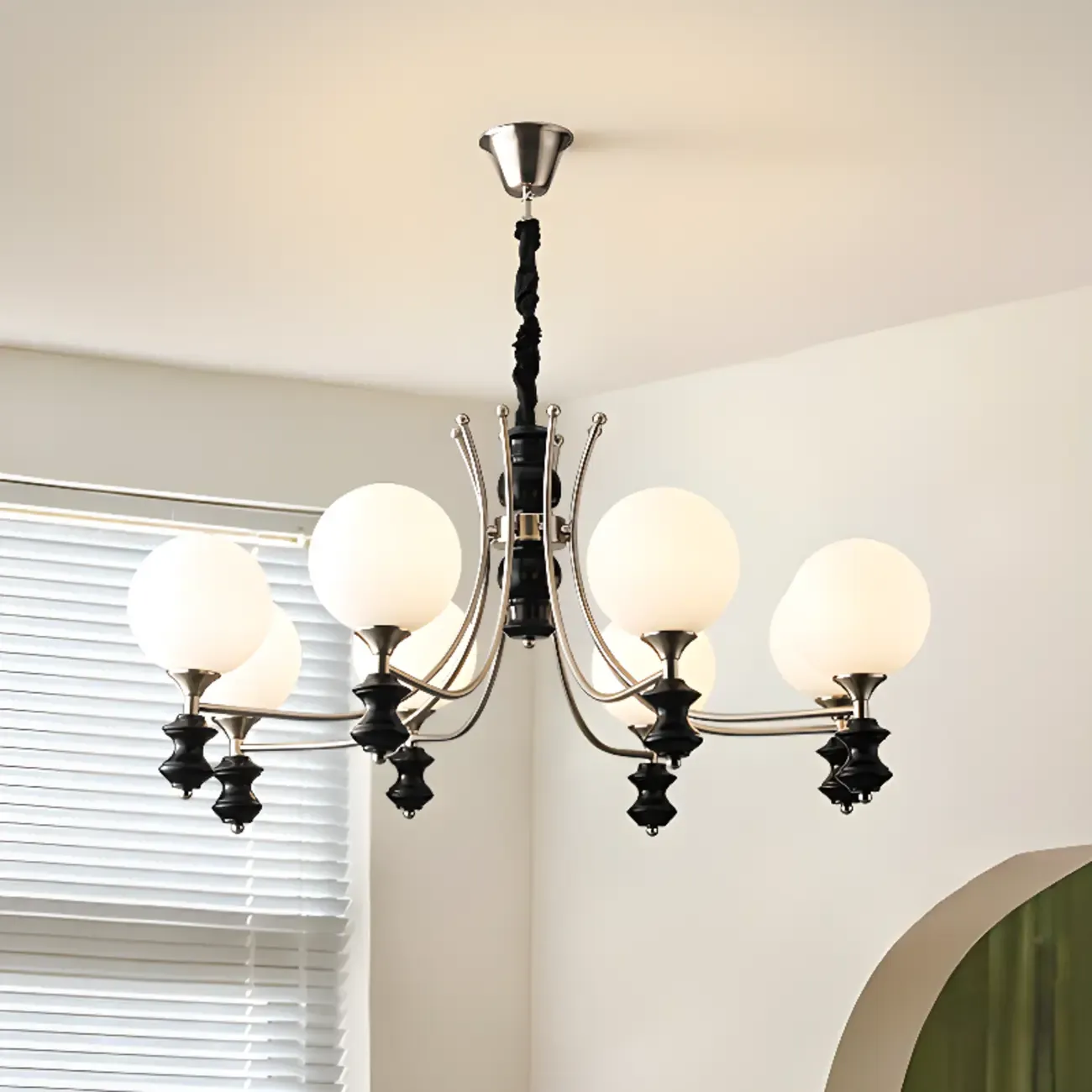 Multi-Light Globe Chandelier with White Glass Shades Image - 13