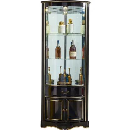 Tall Antique Black Corner Cabinet for Living Room Decor Image - 4