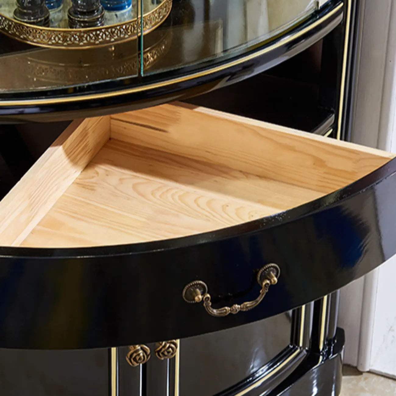 Tall Antique Black Corner Cabinet for Living Room Decor Image - 5 | homeyfad