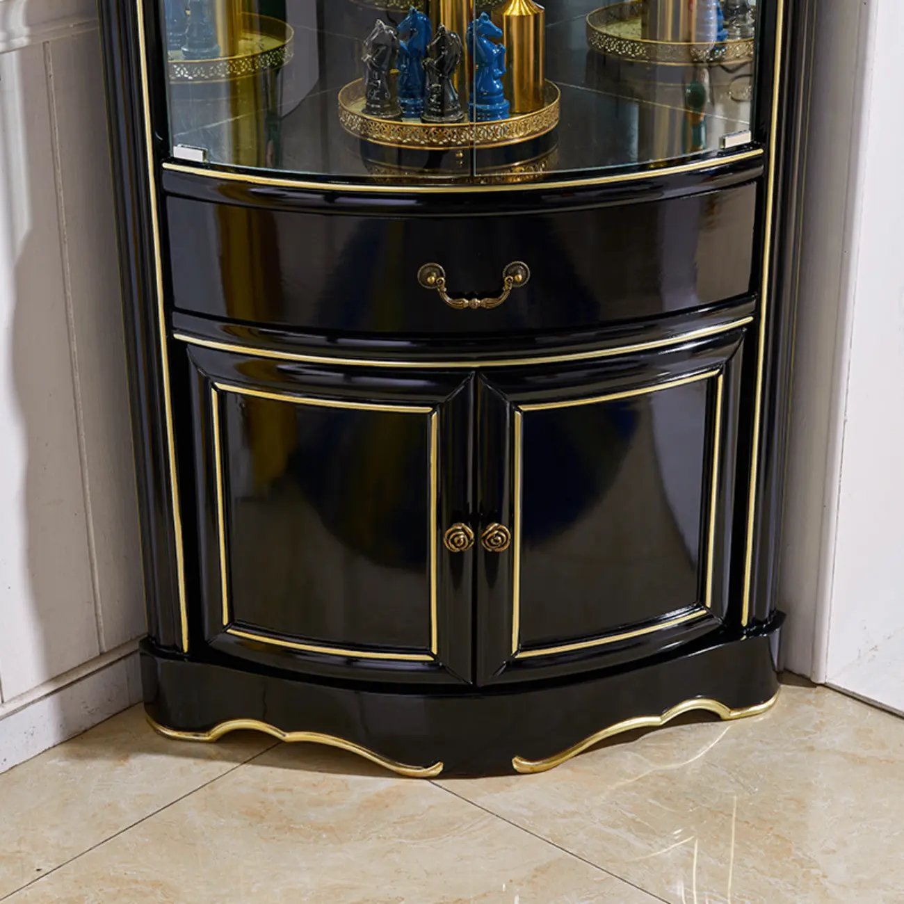 Tall Antique Black Corner Cabinet for Living Room Decor Image - 7 | homeyfad