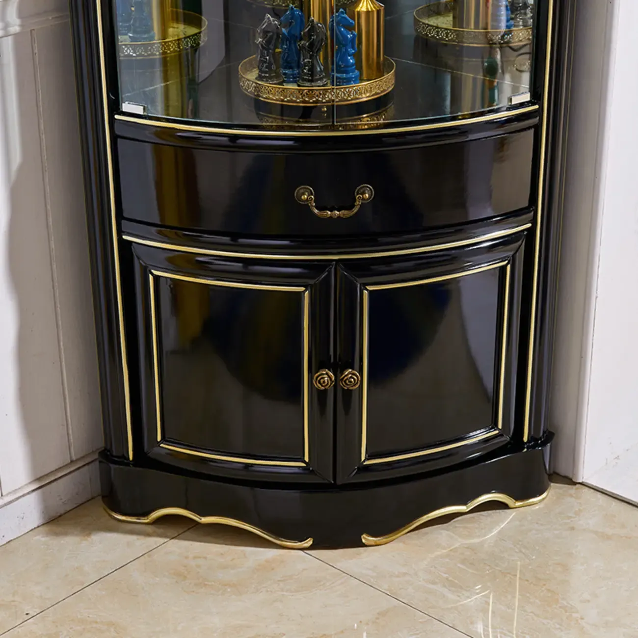 Tall Antique Black Corner Cabinet for Living Room Decor Image - 7