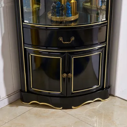 Tall Antique Black Corner Cabinet for Living Room Decor Image - 7