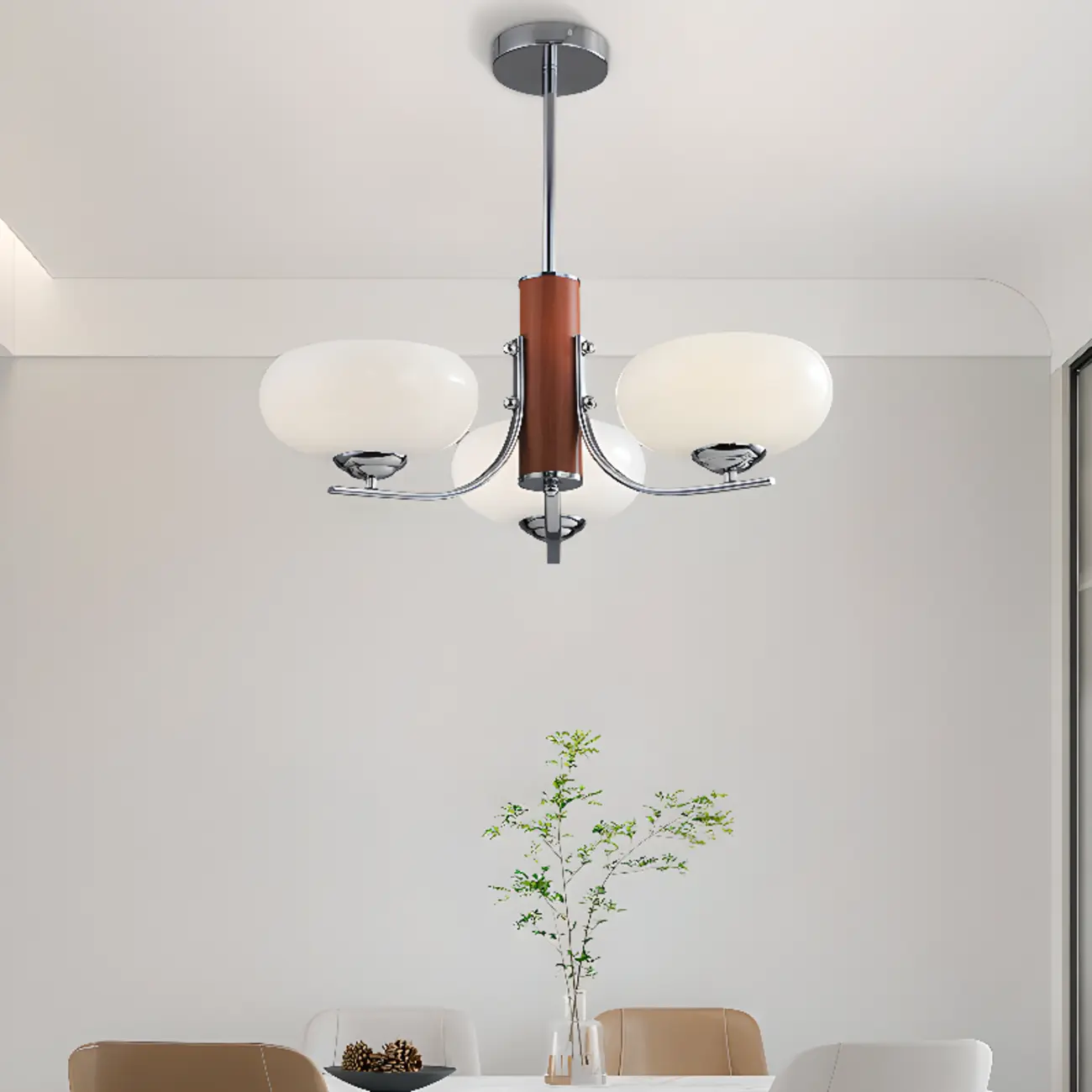Modern Glass and Metal Chandelier with Drum Lampshape Image - 1 | homeyfad