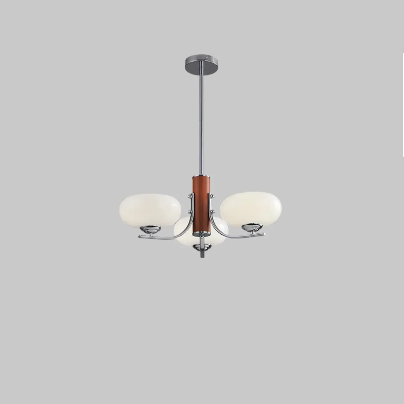 Modern Glass and Metal Chandelier with Drum Lampshape Image - 2