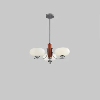 Modern Glass and Metal Chandelier with Drum Lampshape Image - 2