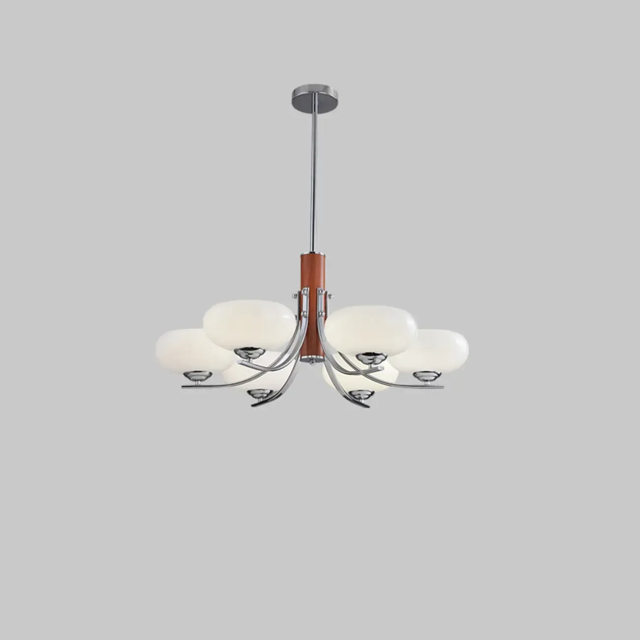 Modern Glass and Metal Chandelier with Drum Lampshape Image - 3