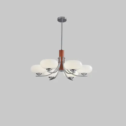 Modern Glass and Metal Chandelier with Drum Lampshape Image - 3