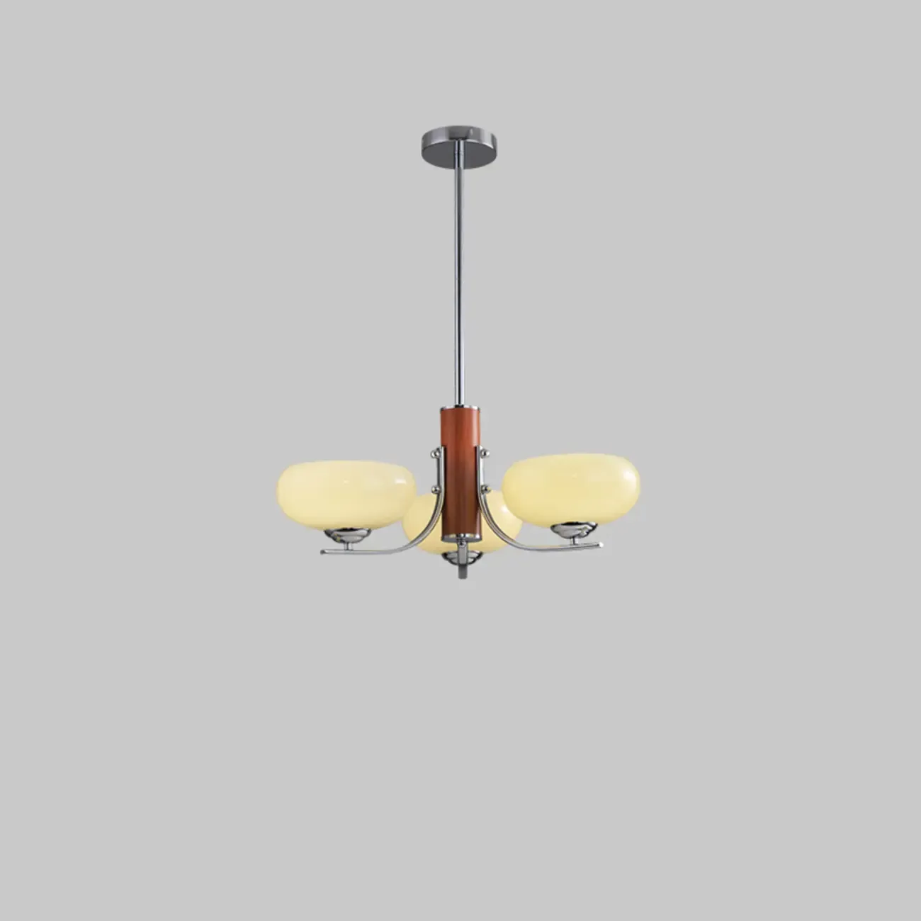 Modern Glass and Metal Chandelier with Drum Lampshape Image - 5