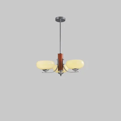 Modern Glass and Metal Chandelier with Drum Lampshape Image - 5
