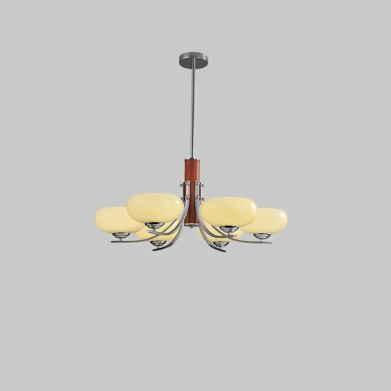 Modern Glass and Metal Chandelier with Drum Lampshape Image - 7