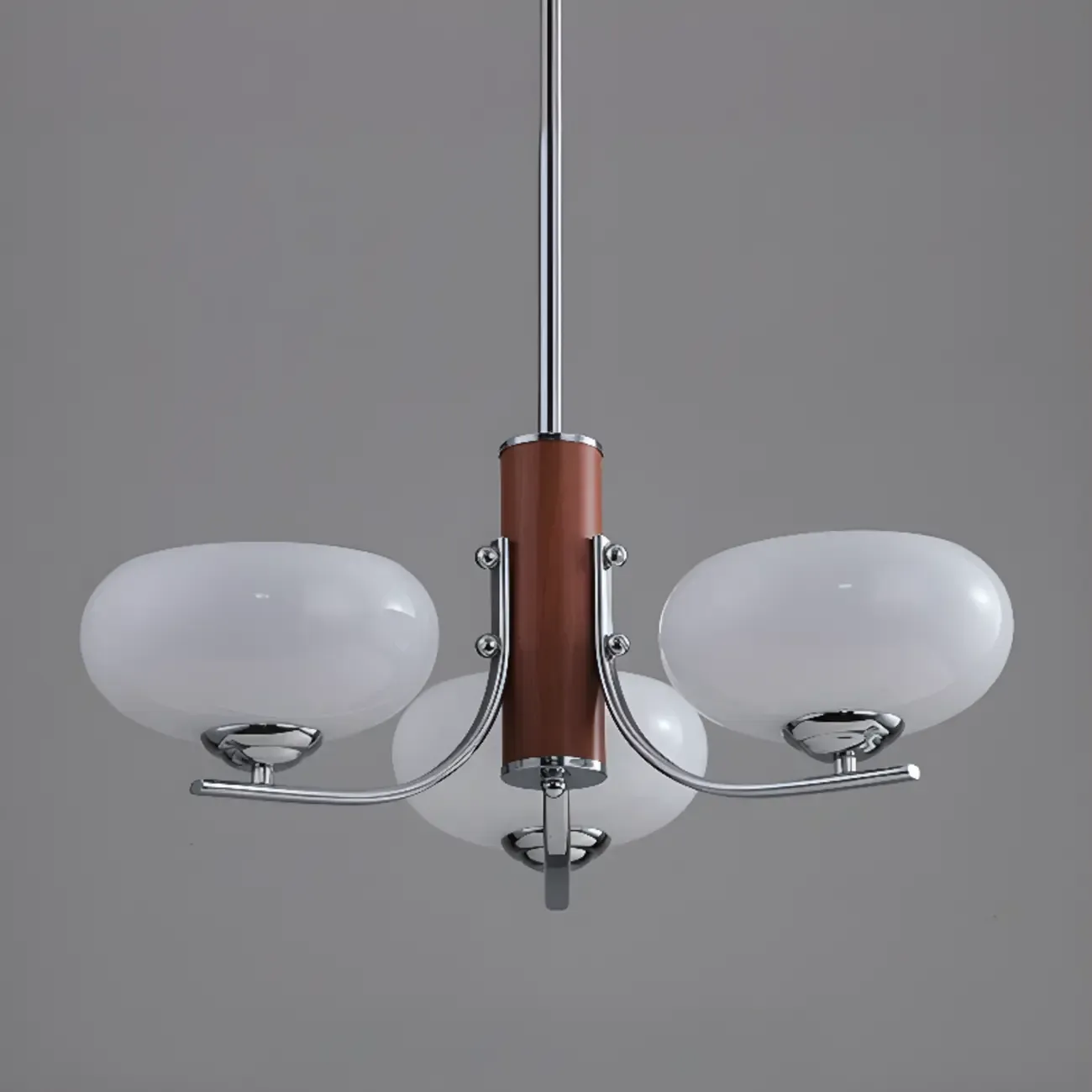 Modern Glass and Metal Chandelier with Drum Lampshape Image - 9