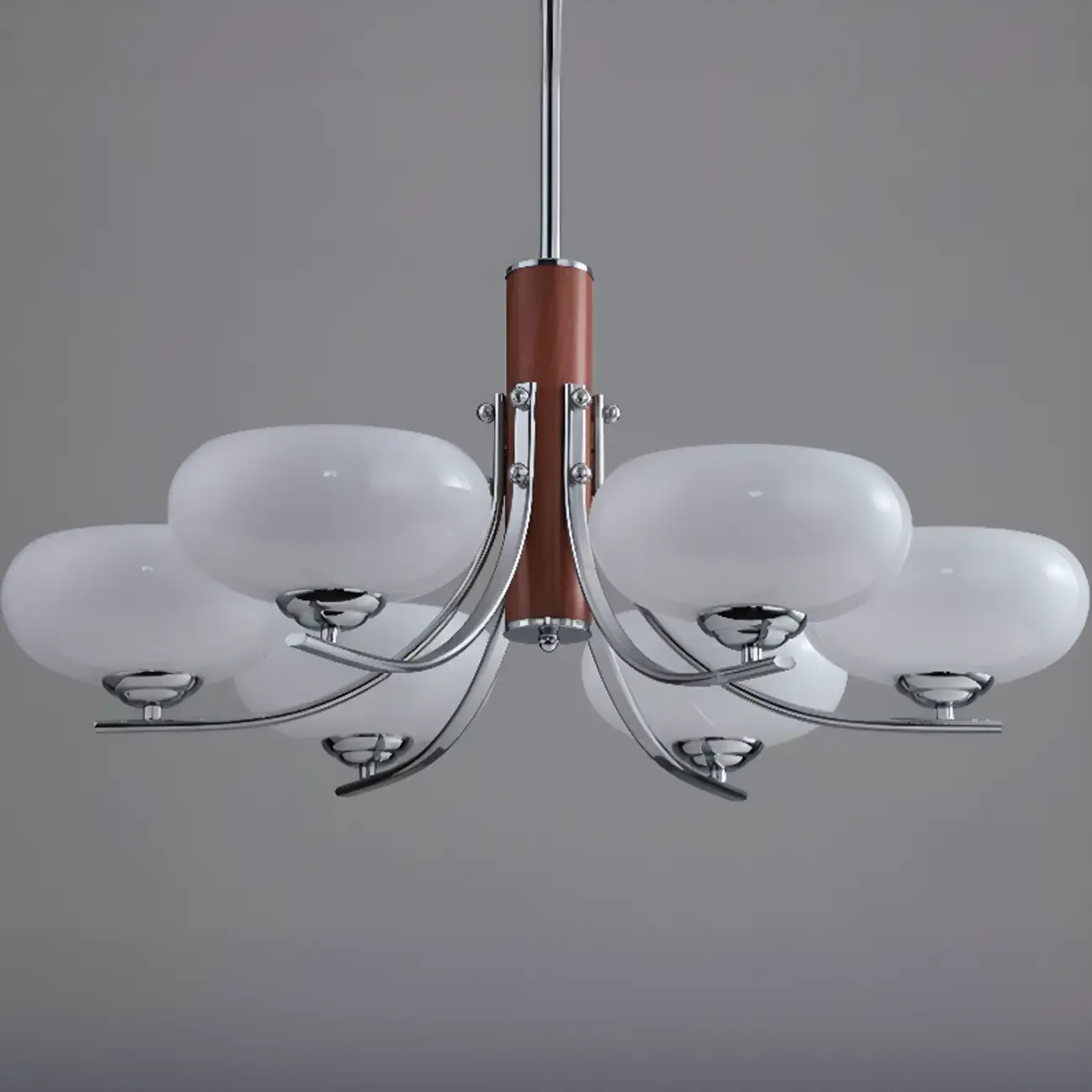 Modern Glass and Metal Chandelier with Drum Lampshape Image - 11