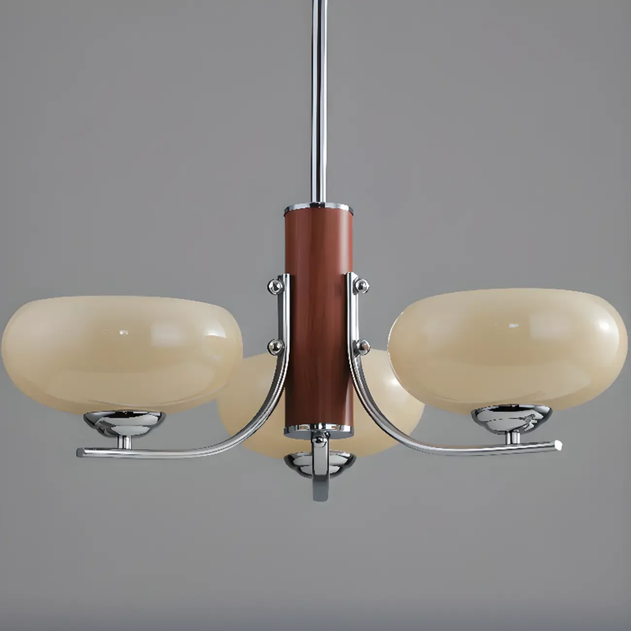 Modern Glass and Metal Chandelier with Drum Lampshape Image - 13