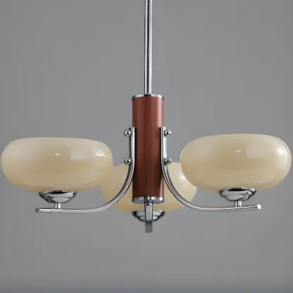 Modern Glass and Metal Chandelier with Drum Lampshape Image - 13