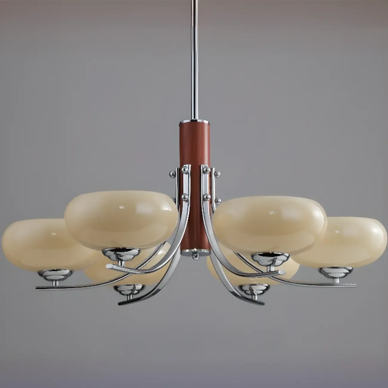 Modern Glass and Metal Chandelier with Drum Lampshape Image - 14