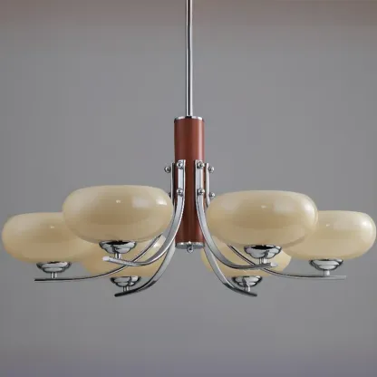 Modern Glass and Metal Chandelier with Drum Lampshape Image - 14
