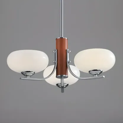 Modern Glass and Metal Chandelier with Drum Lampshape Image - 15